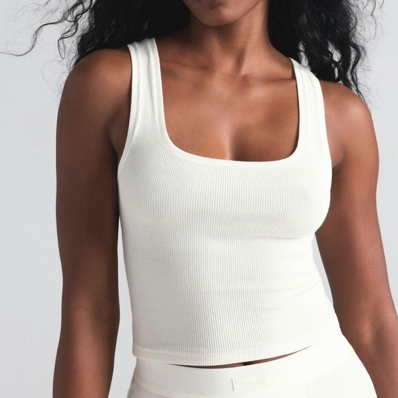 NWOT SKIMS Cotton Rib Tank 2-Pack in Blue Cloud and White - Picture 2 of 8